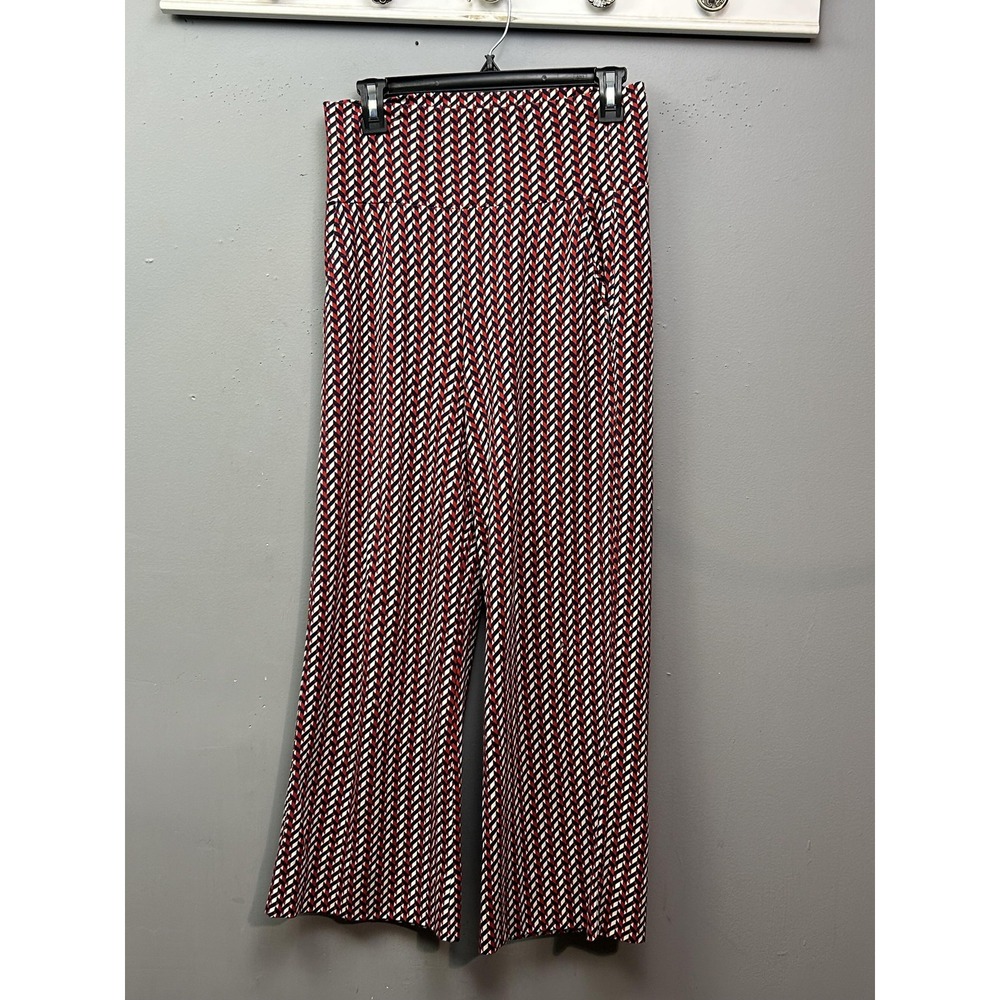 Cabi Pants Womens Small Red Blue Geometric Print Wide Leg Cropped Pull On